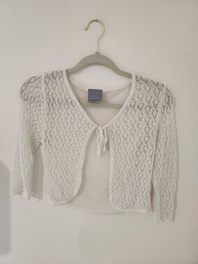 Cream Lace Tie-Front Knit Women's Cardigan
